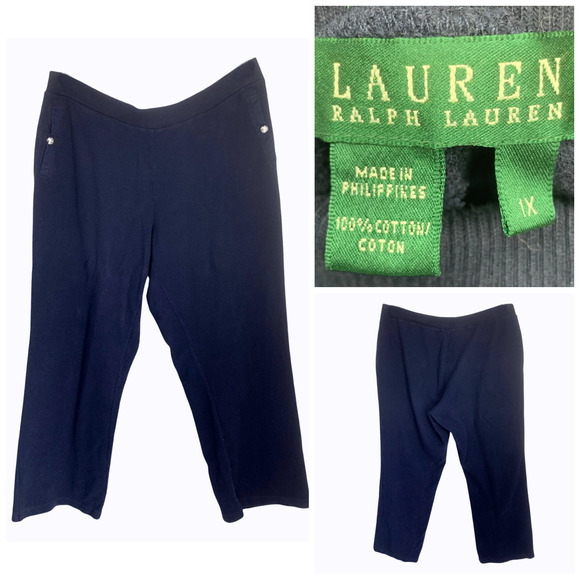 Vintage Y2K Lauren Ralph Lauren LRL Plus Sz 1X Navy Blue Knit Pull On Pants - Picture 1 of 6
